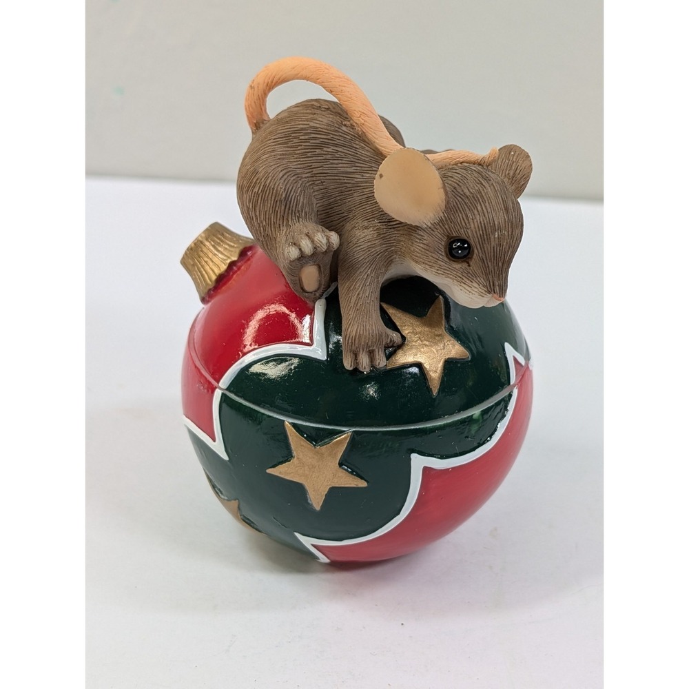 Charming Tails No Peeking Mouse Ball Ornament Trinket Box